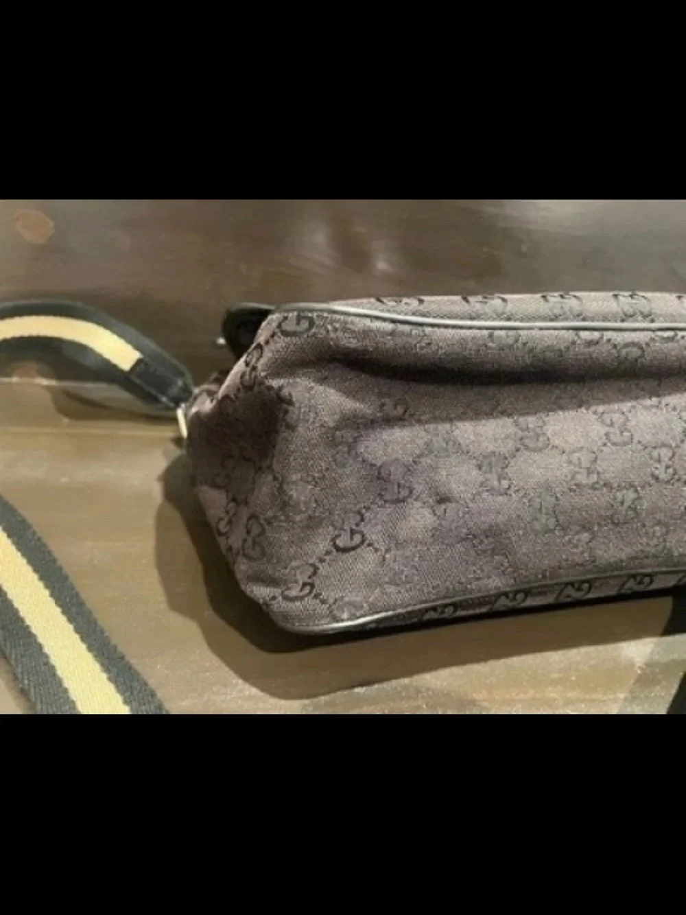 Gucci Brown Monogram Messenger Bag with Black Leather Pocket